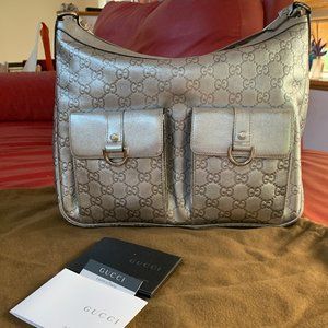 Gucci Silver Metallic Guccissima Gg Shoulder Bag … - image 1